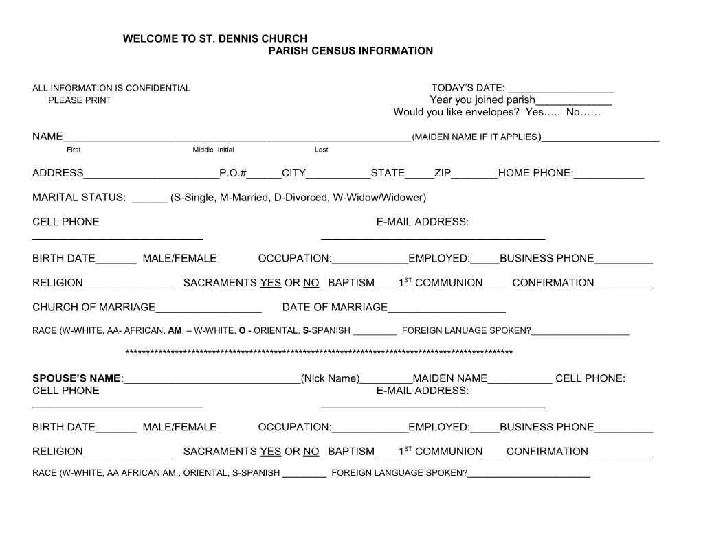 Parish Census Information