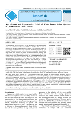 Age, Growth and Reproductive Period of White Bream, Blicca Bjoerkna (L., 1758) in Lake Ladik, Turkey