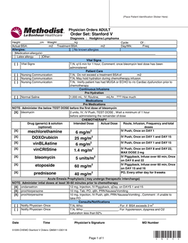 Order Set: Stanford V Mechlorethamine 6 Mg/M2