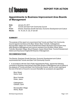 Appointments to Business Improvement Area Boards of Management