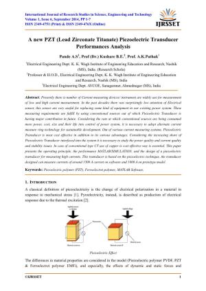 A New PZT (Lead Zirconate Titanate) Piezoelectric Transducer Performances Analysis