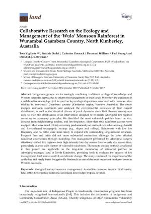 Collaborative Research on the Ecology and Management of the ‘Wulo’ Monsoon Rainforest in Wunambal Gaambera Country, North Kimberley, Australia