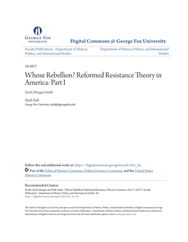 Reformed Resistance Theory in America: Part I Sarah Morgan Smith