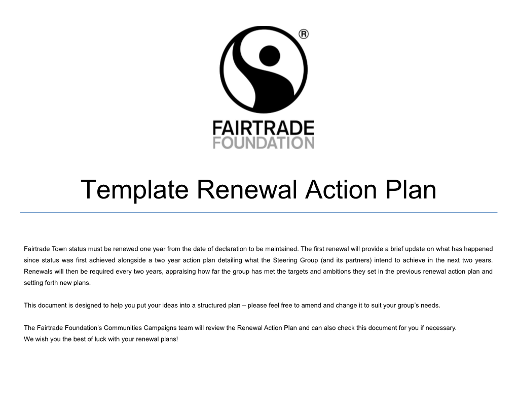 Template Renewal Action Plan