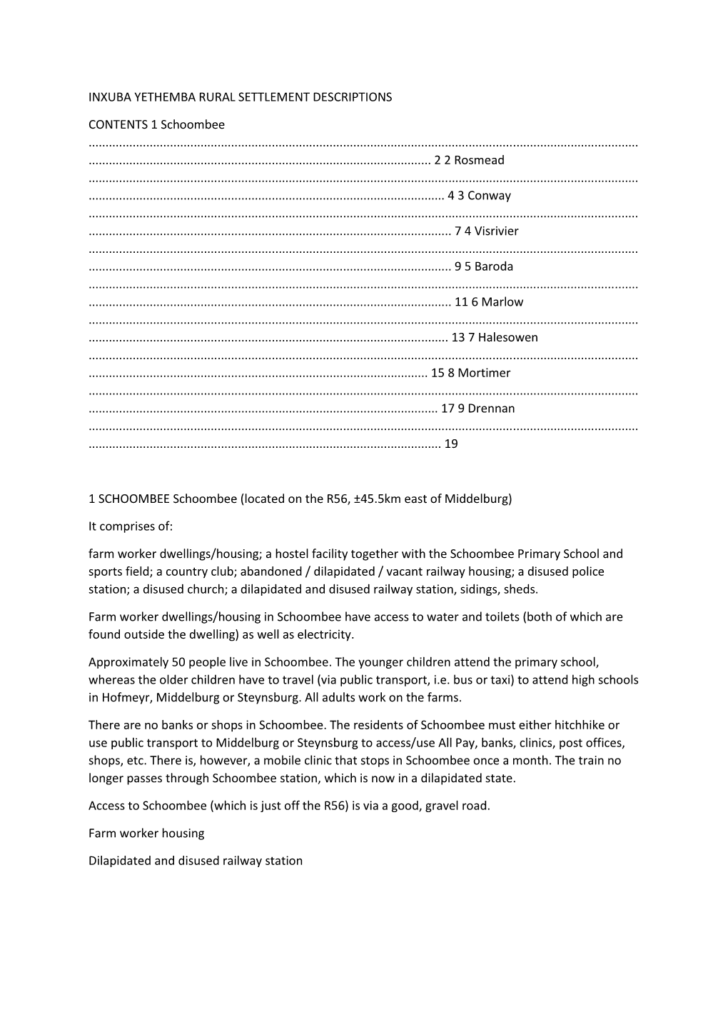 Inxuba Yethemba Rural Settlement Descriptions