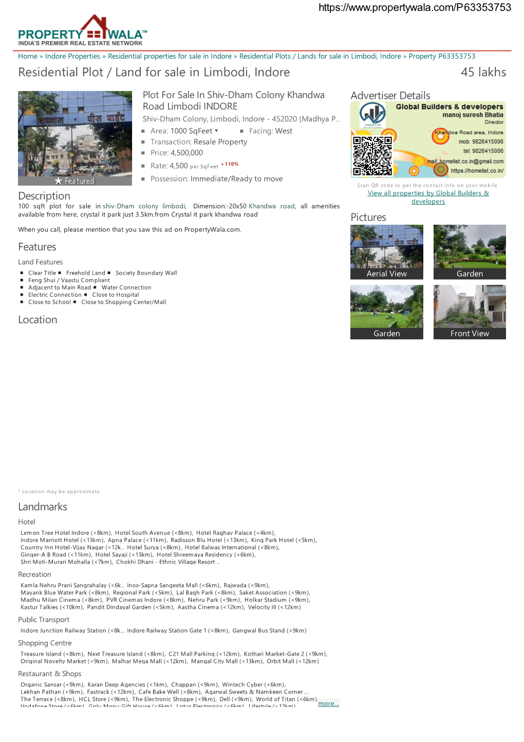 Residential Plot / Land for Sale in Limbodi, Indore (P63353753