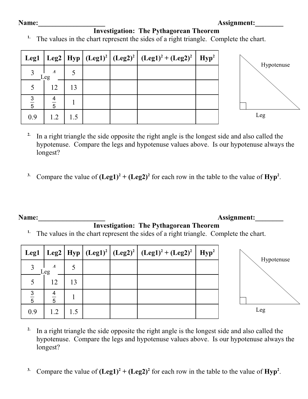 Investigation: the Pythagorean Theorem