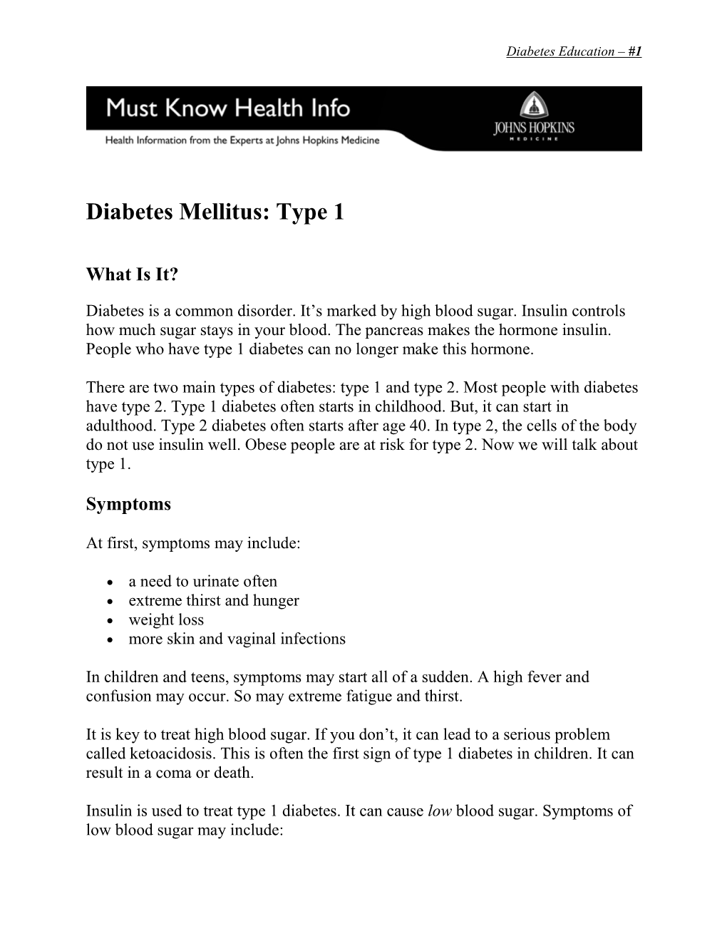 Diabetes Mellitus: Type 1