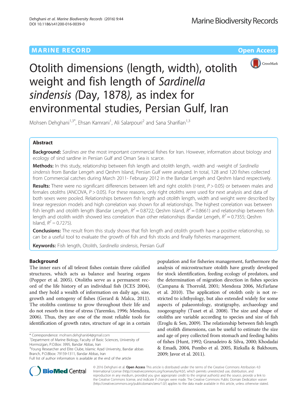 Otolith Weight and Fish Length of Sardinella Sindensis