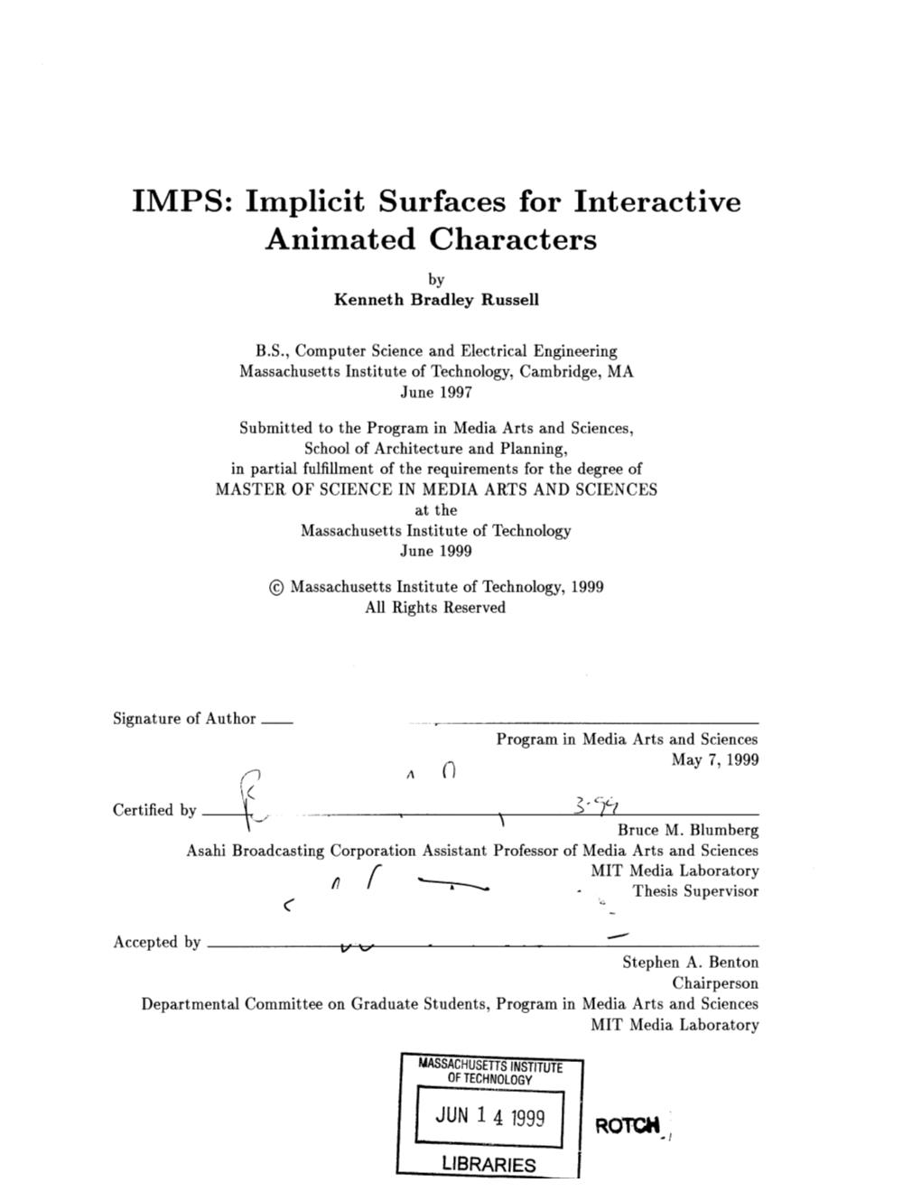 Implicit Surfaces for Interactive Animated Characters by Kenneth Bradley Russell