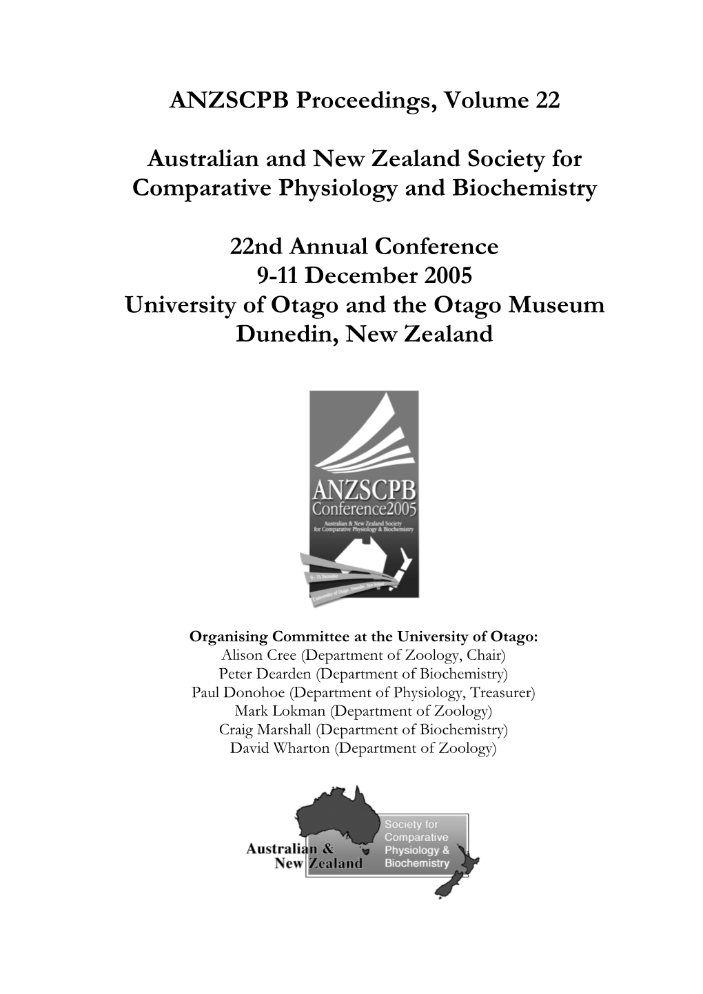 ANZSCPB Proceedings, Volume 22