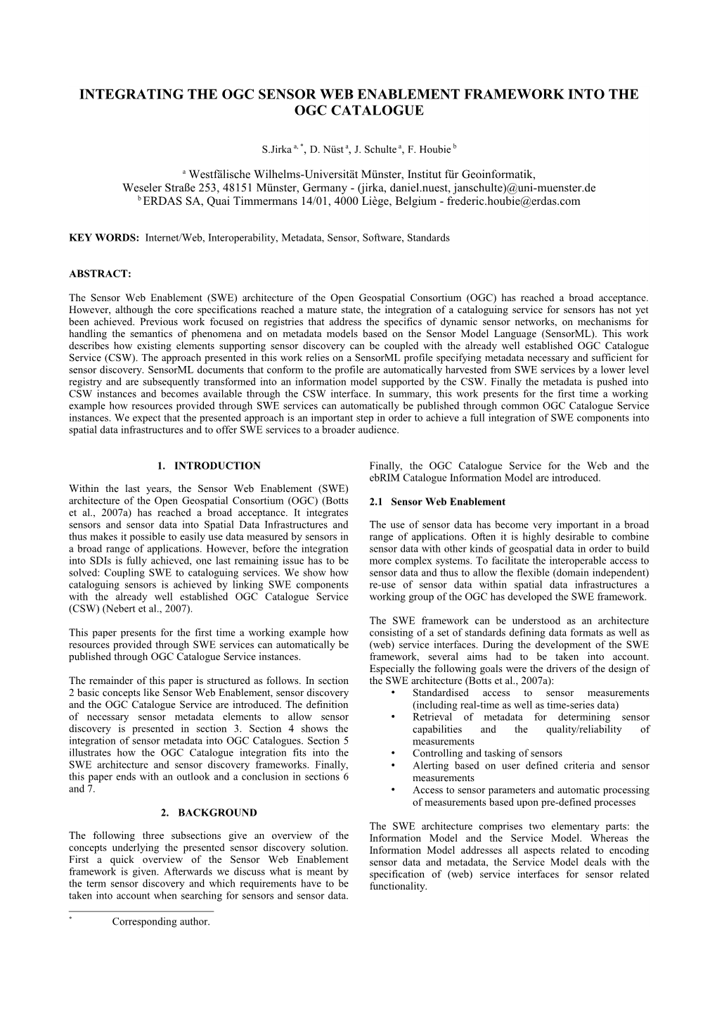 Integrating the Ogc Sensor Web Enablement Framework Into the Ogc Catalogue