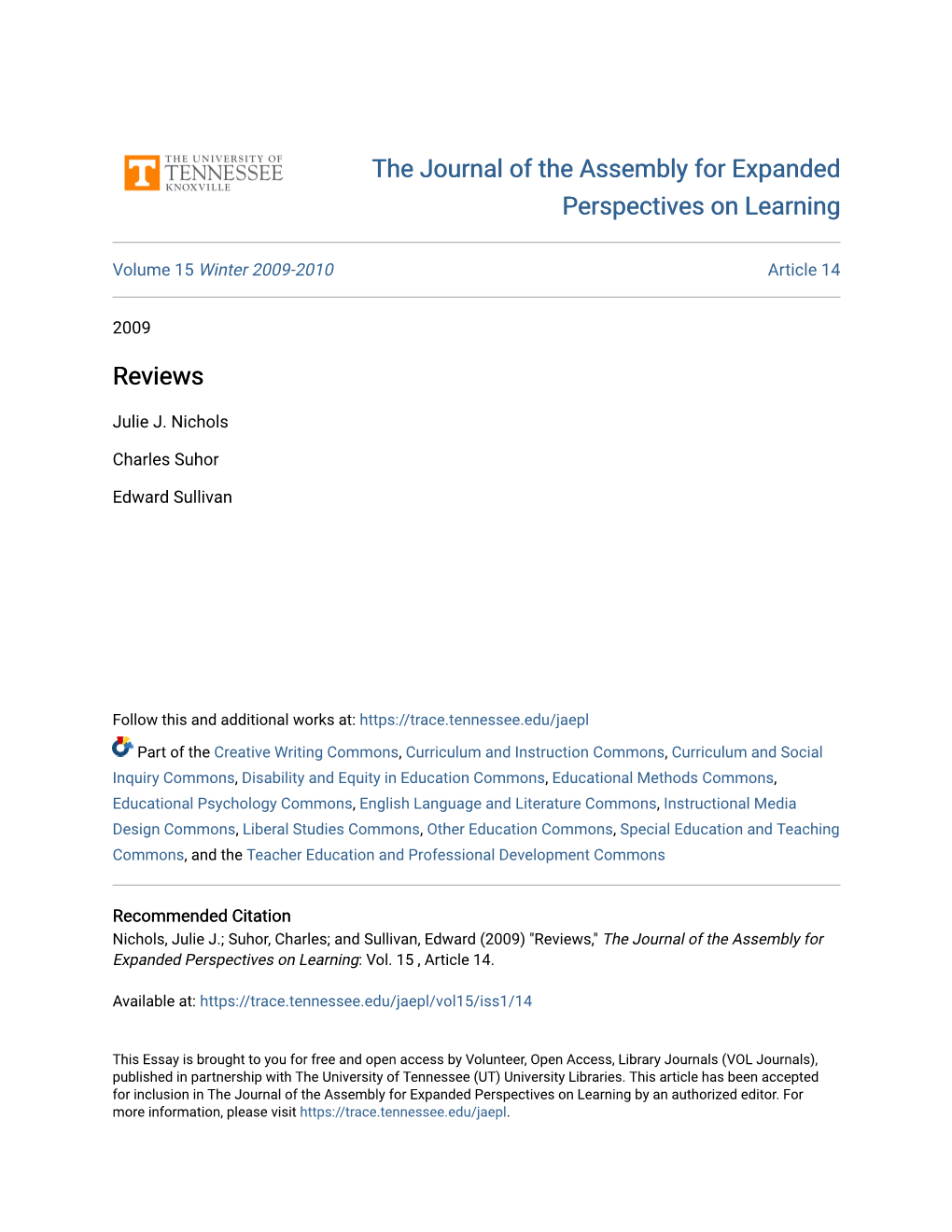 The Journal of the Assembly for Expanded Perspectives on Learning