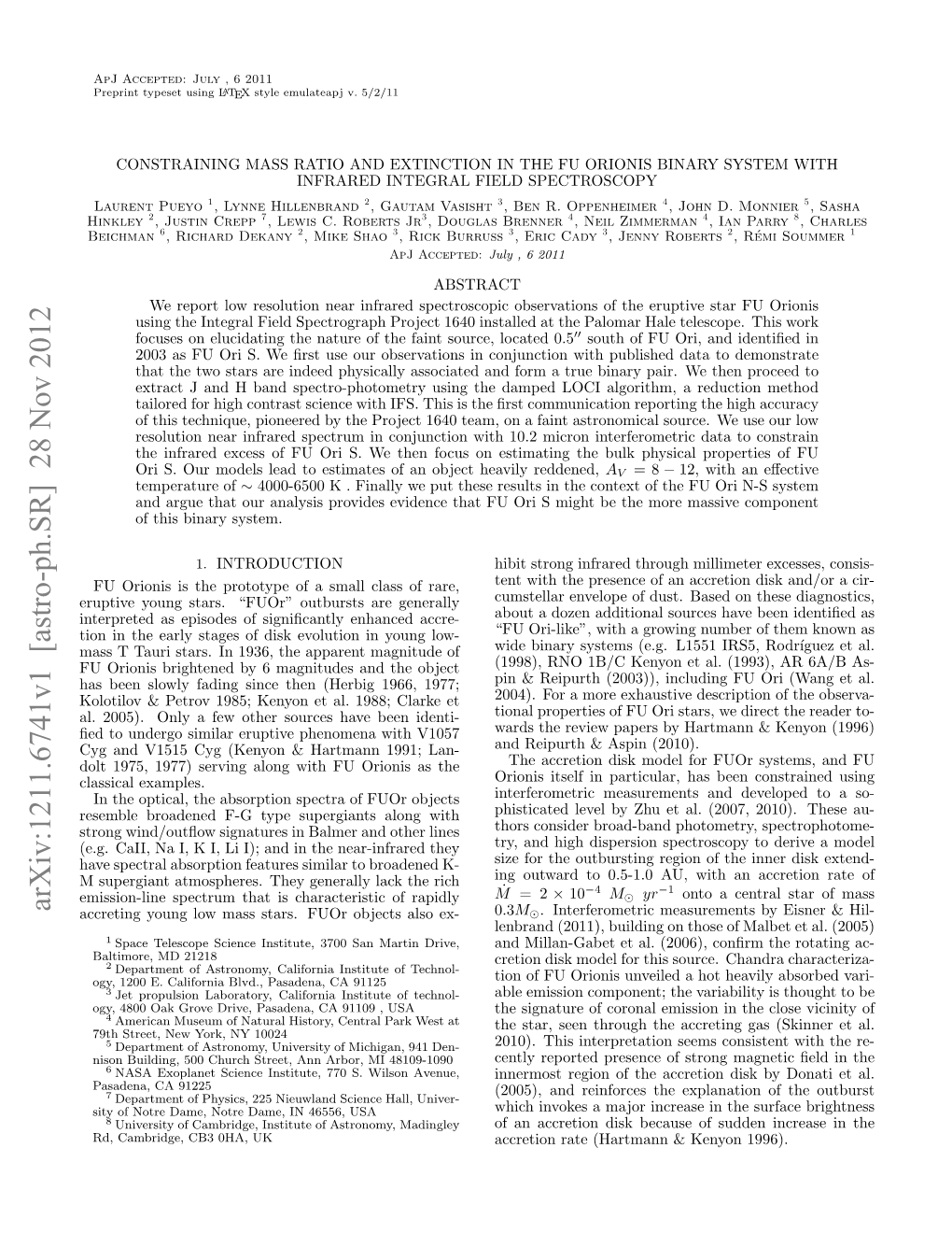 Arxiv:1211.6741V1 [Astro-Ph.SR] 28 Nov 2012 Accreting Young Low Mass Stars