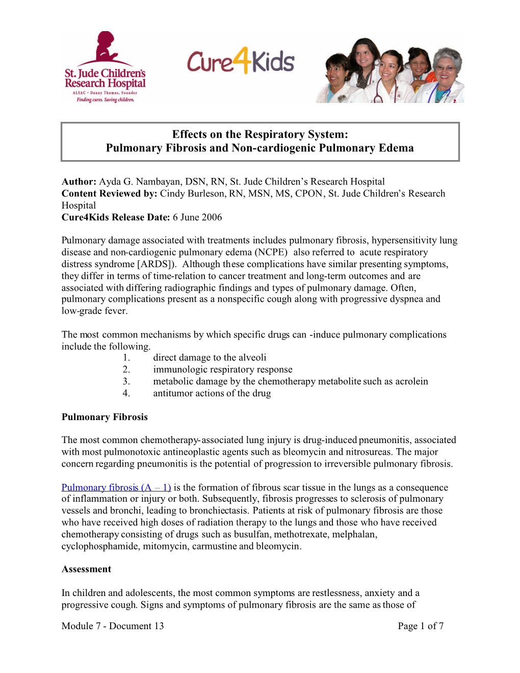 Effects on the Respiratory System: Pulmonary Fibrosis and Non-Cardiogenic Pulmonary Edema