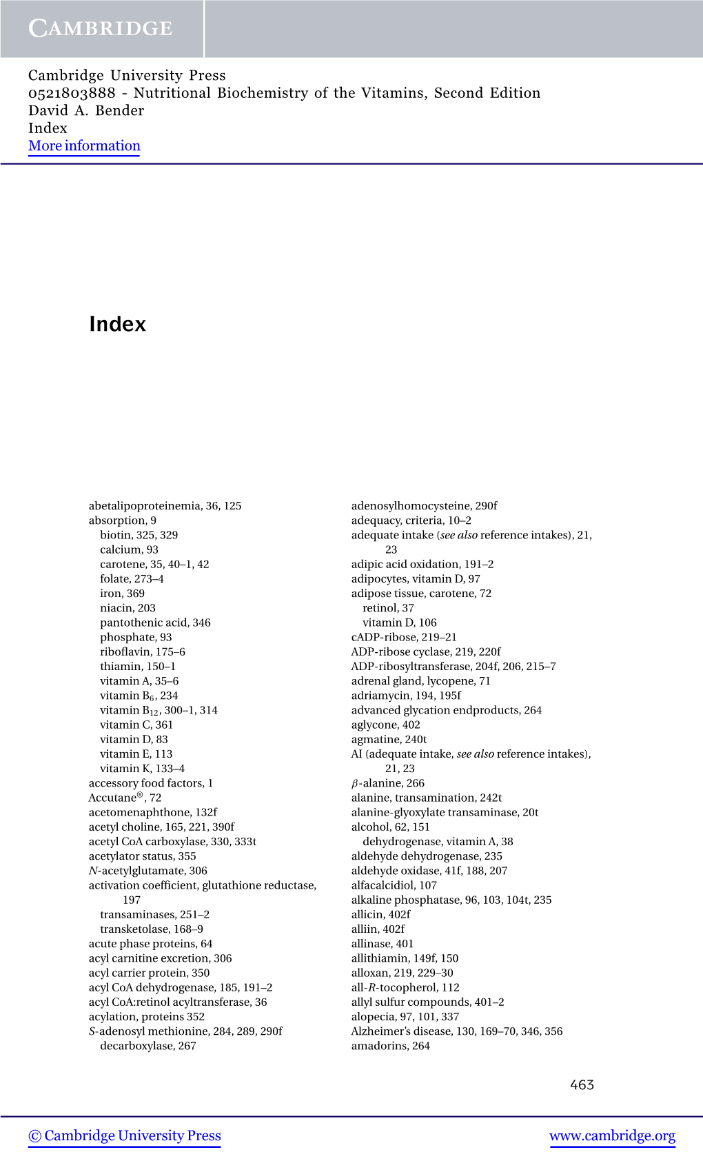 Nutritional Biochemistry of the Vitamins, Second Edition David A