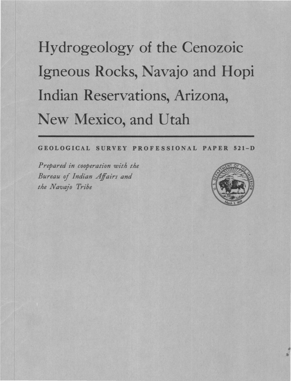 Hydrogeology of the Cenozoic Igneous Rocks, Navajo and Hopi Indian Reservations, Arizona, New Mexico, and Utah
