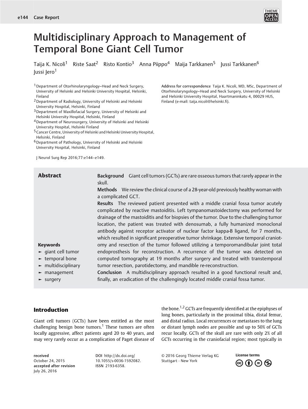 Multidisciplinary Approach to Management of Temporal Bone Giant Cell Tumor