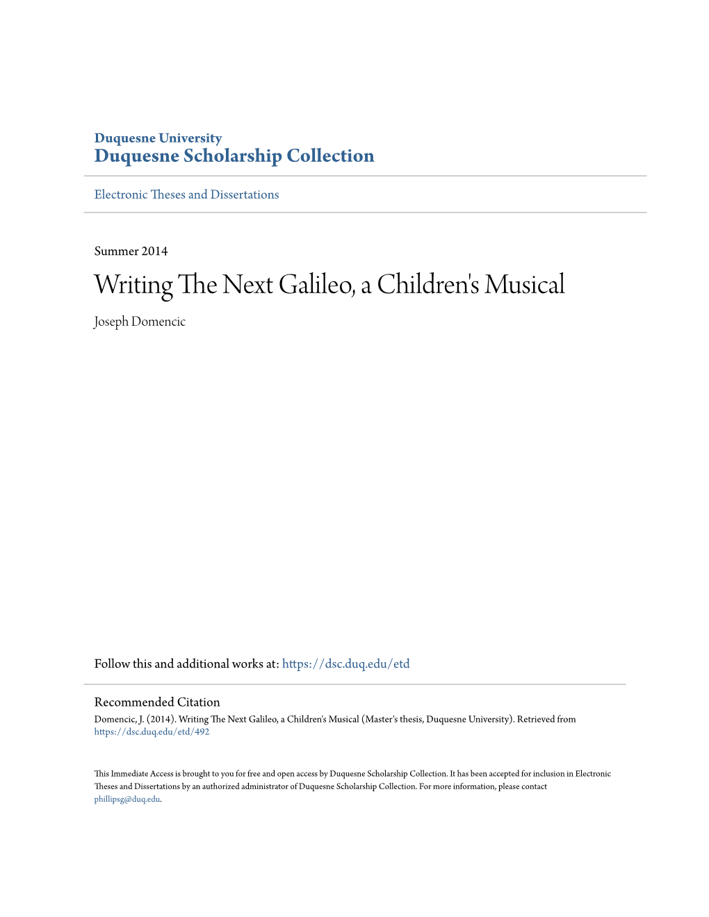 Writing the Next Galileo, a Children's Musical