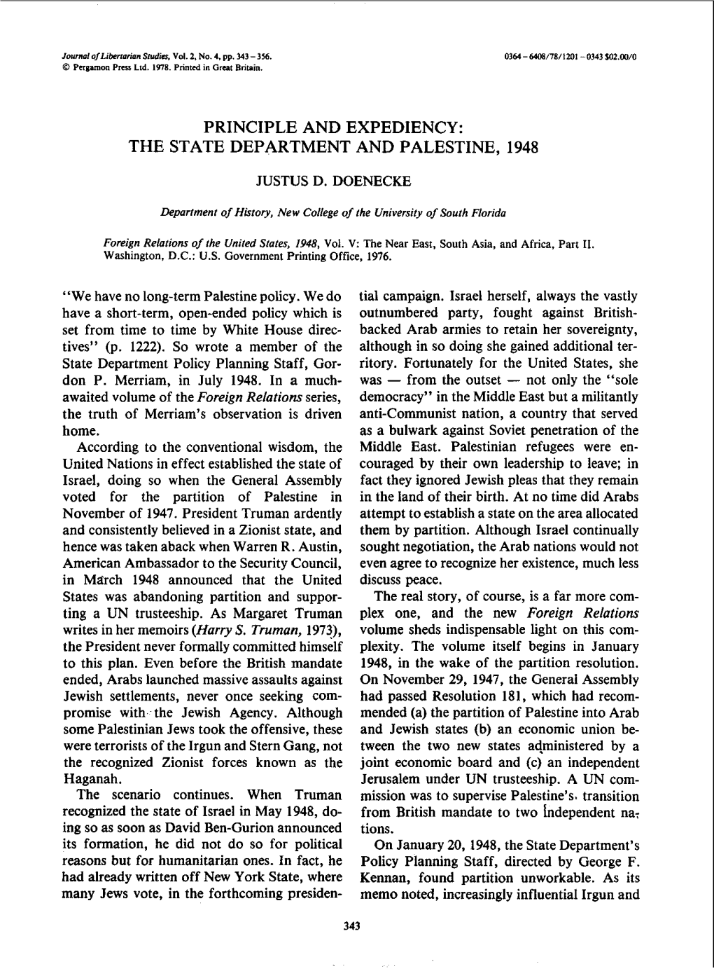 The State Department and Palestine, 1948