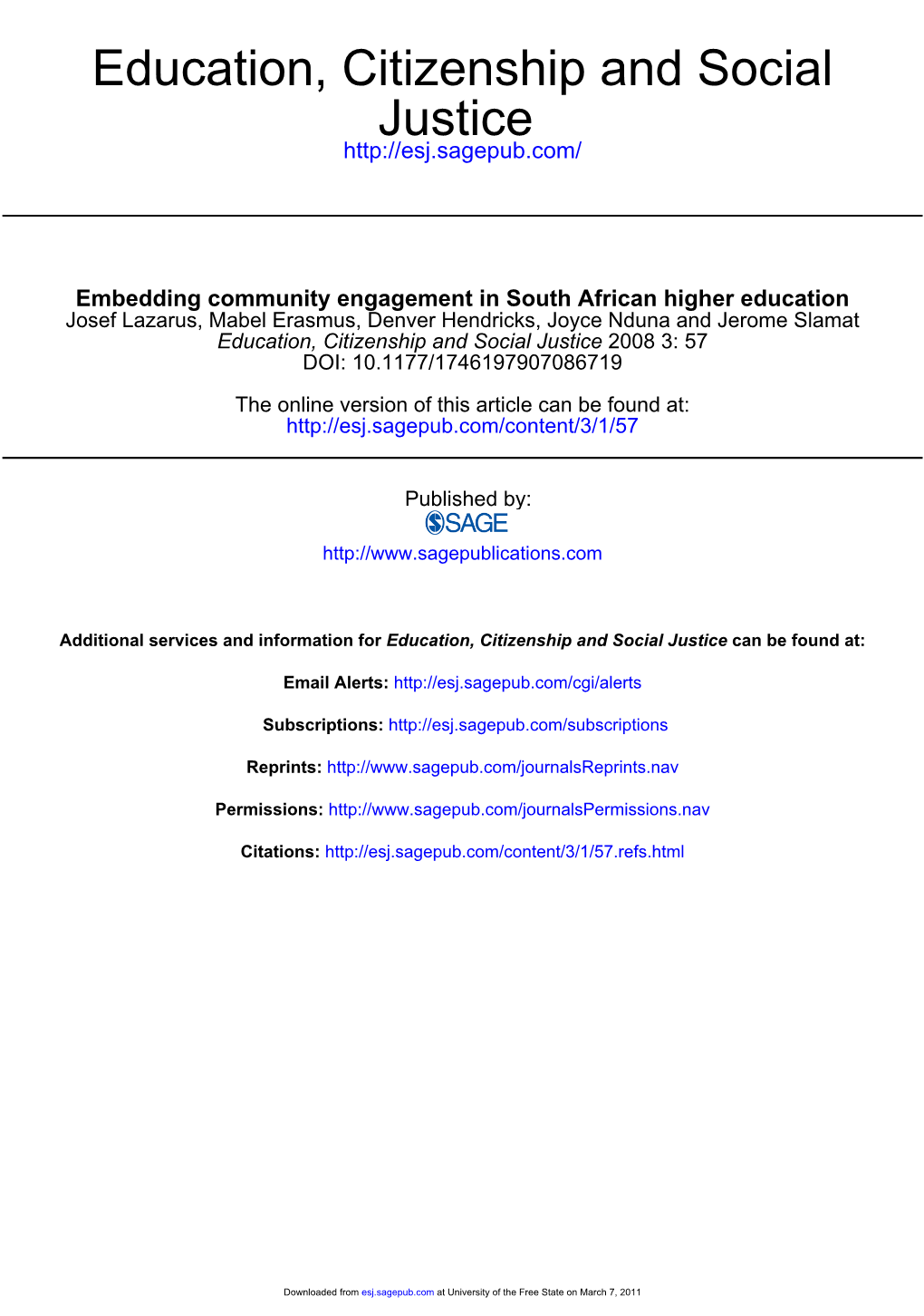 Embedding Community Engagement in South African Higher Education