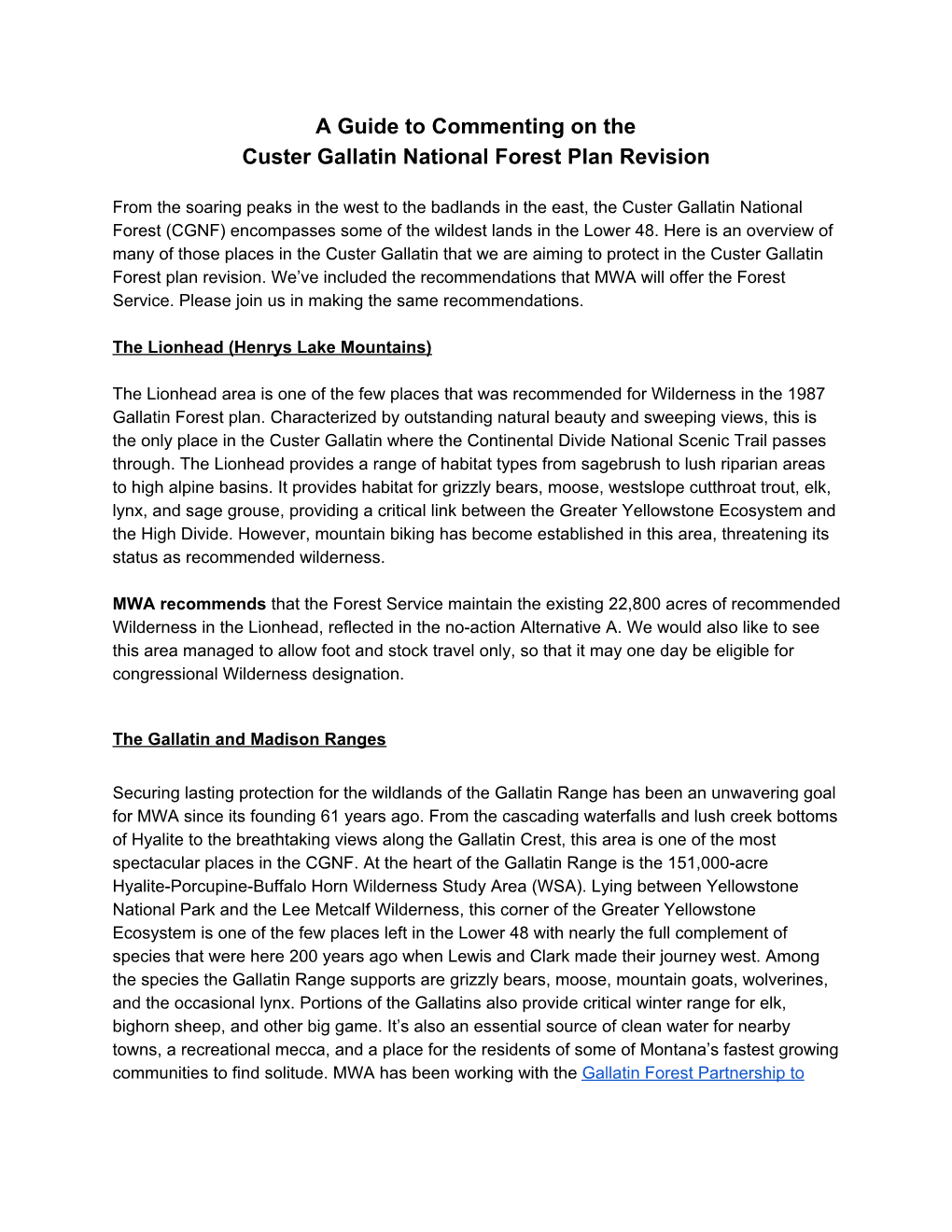 A Guide to Commenting on the Custer Gallatin National Forest Plan Revision