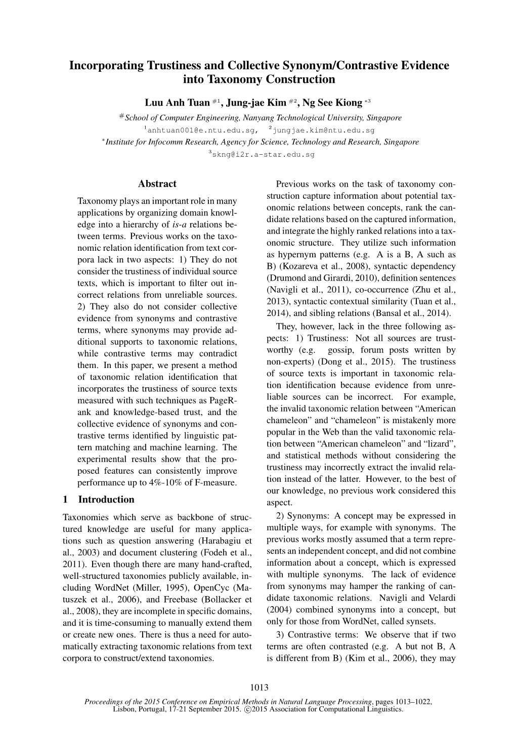 Incorporating Trustiness and Collective Synonym/Contrastive Evidence Into Taxonomy Construction