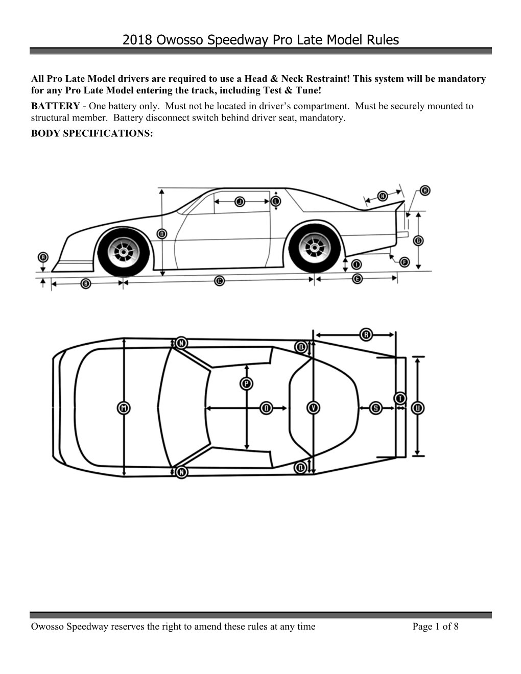 2018 Owosso Speedway Pro Late Model Rules