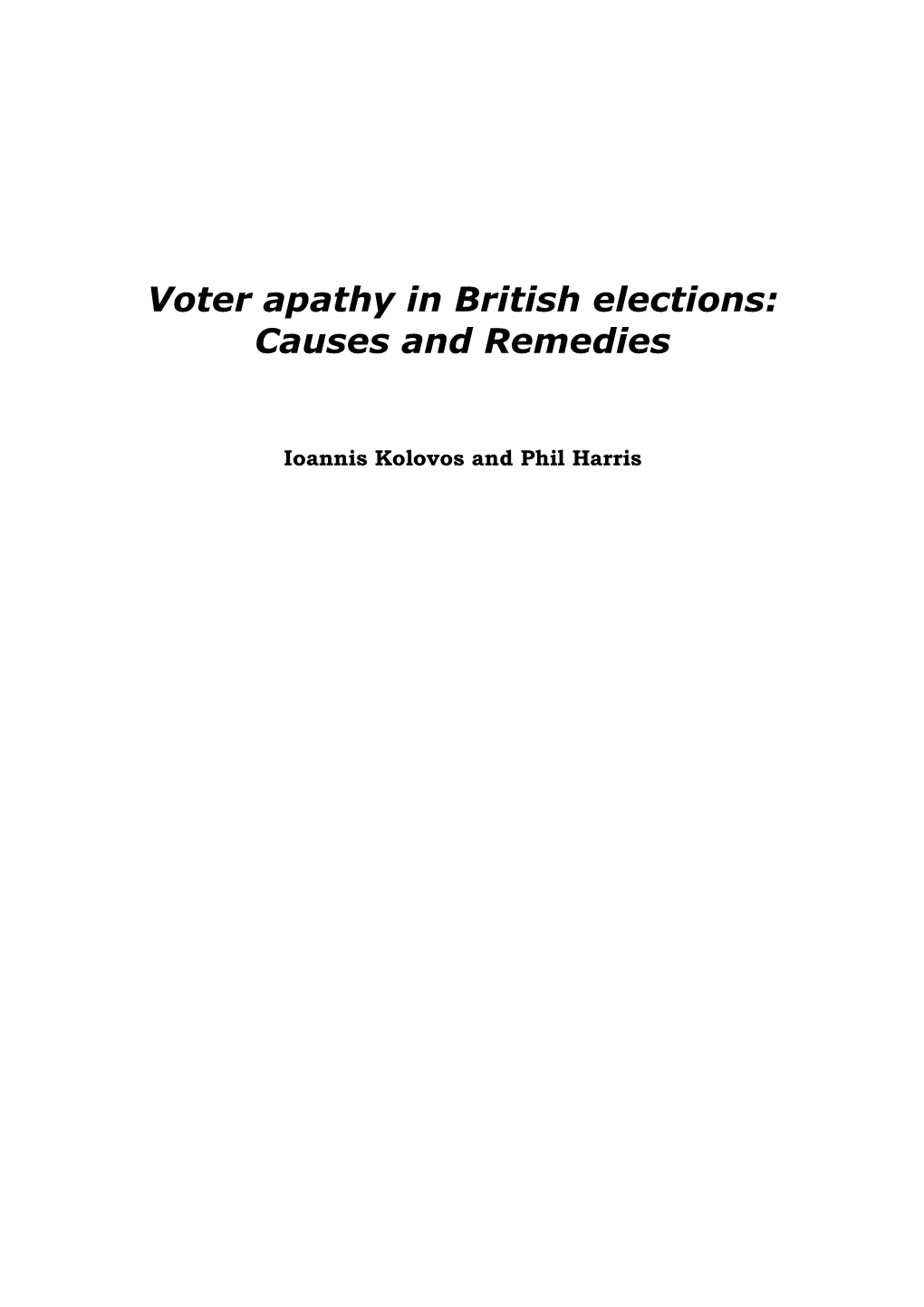Voter Apathy in British Elections: Causes and Remedies