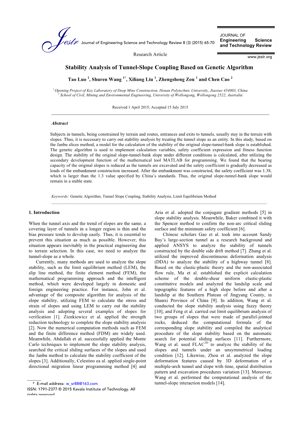 Stability Analysis of Tunnel-Slope Coupling Based on Genetic Algorithm