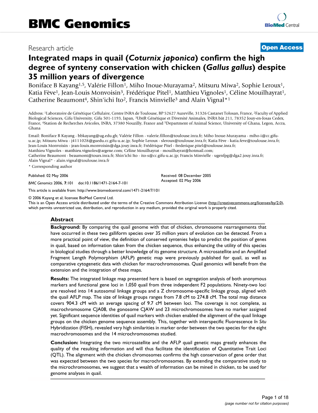 Integrated Maps in Quail (Coturnix Japonica) Confirm the High Degree