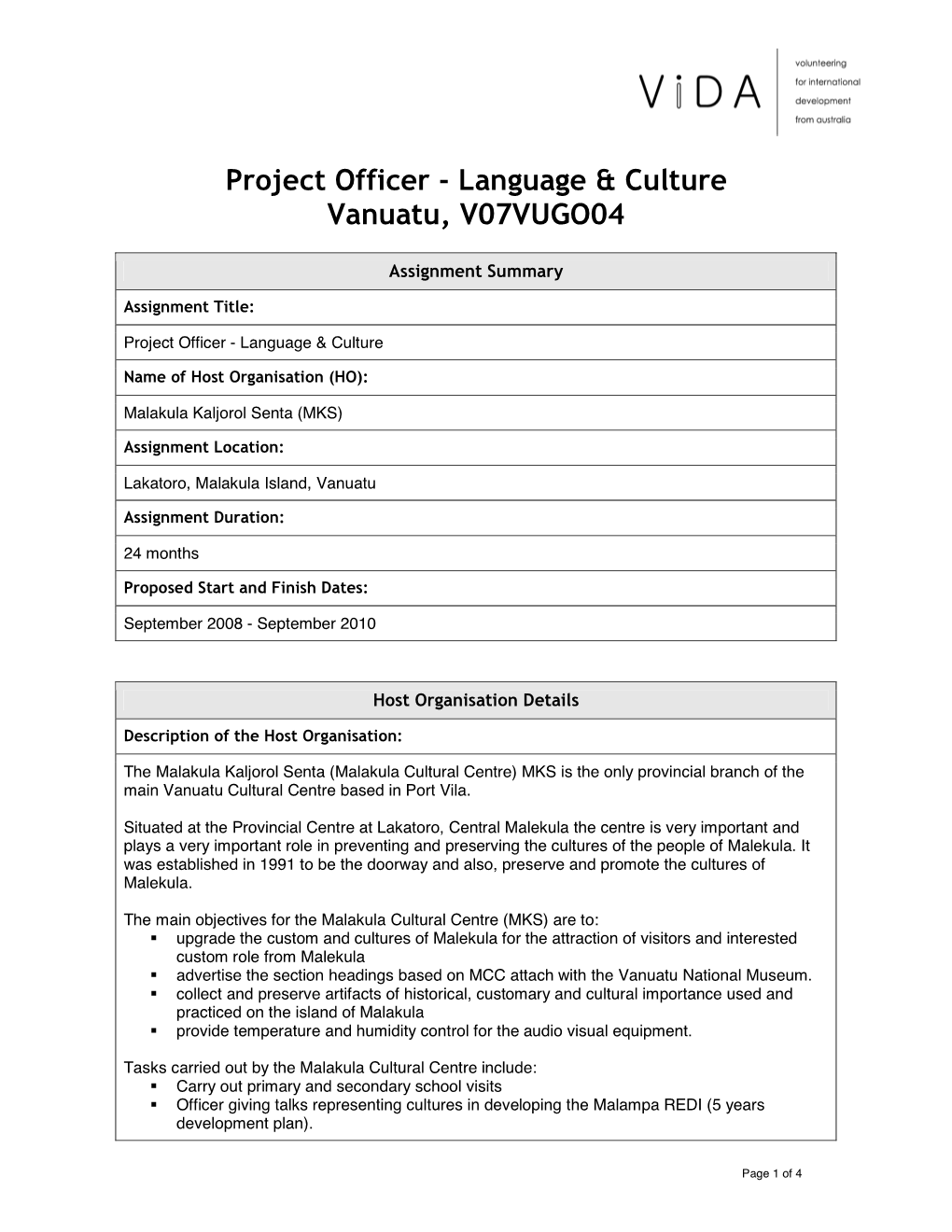 V07VUGO04 Project Officer