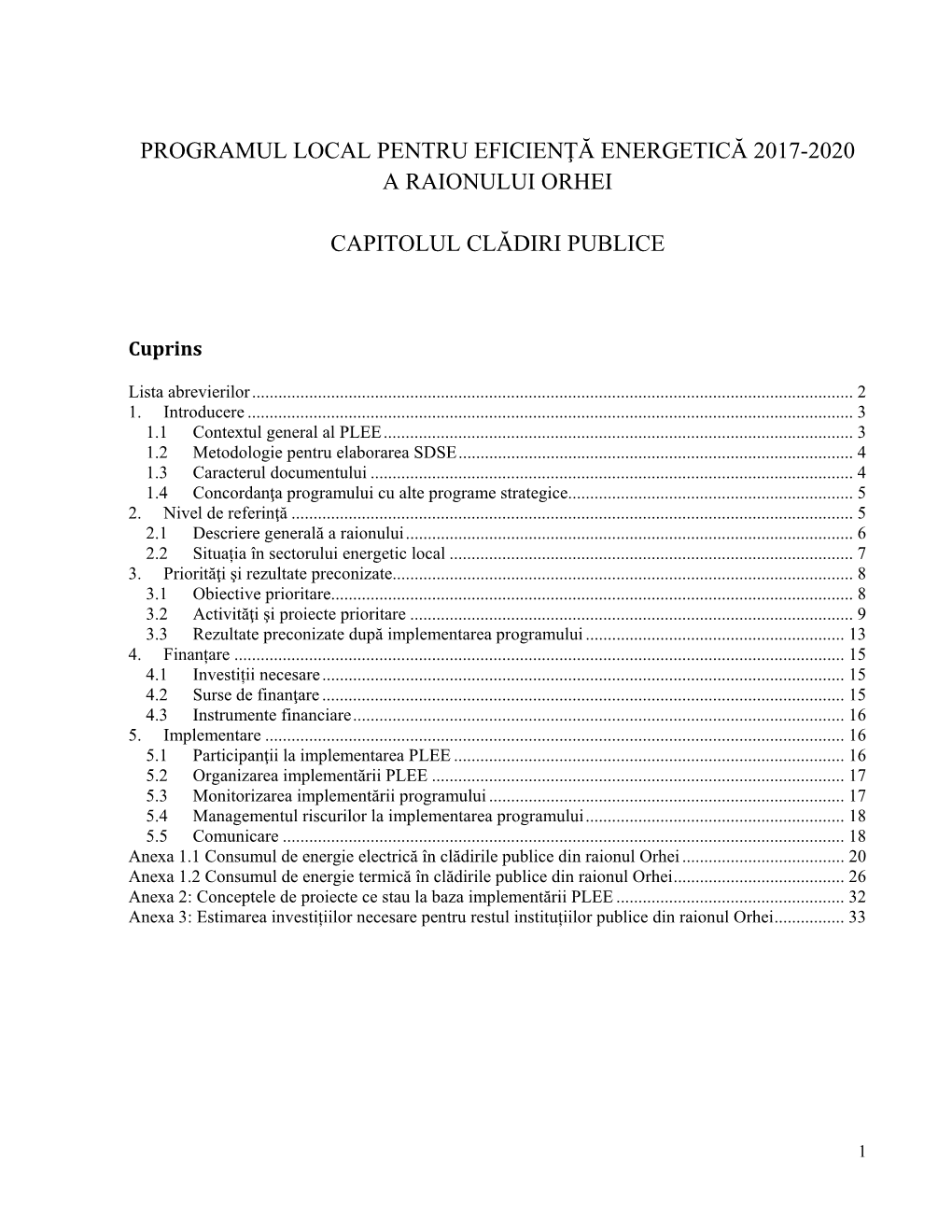 Programul Local Pentru Eficienţă Energetică 2017-2020 a Raionului Orhei