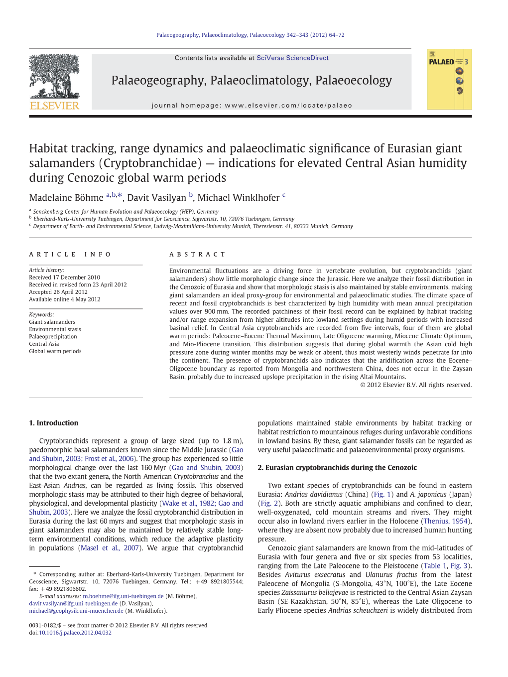 Palaeogeography, Palaeoclimatology, Palaeoecology 342–343 (2012) 64–72