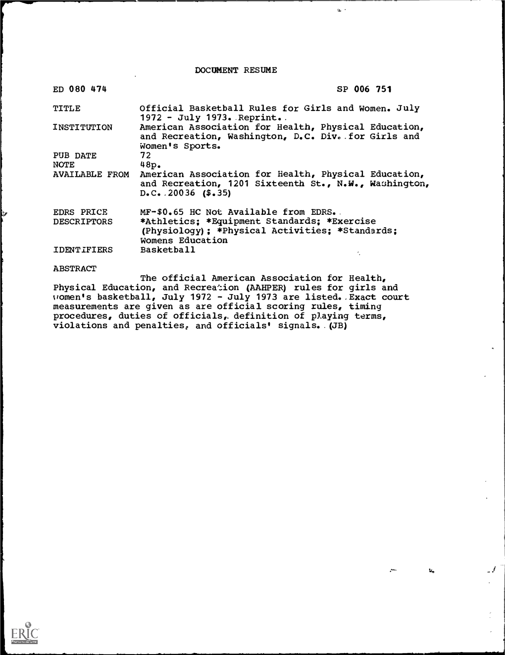 DOCUMENT RESUME ED 080 474 SP 006 751 TITLE Official