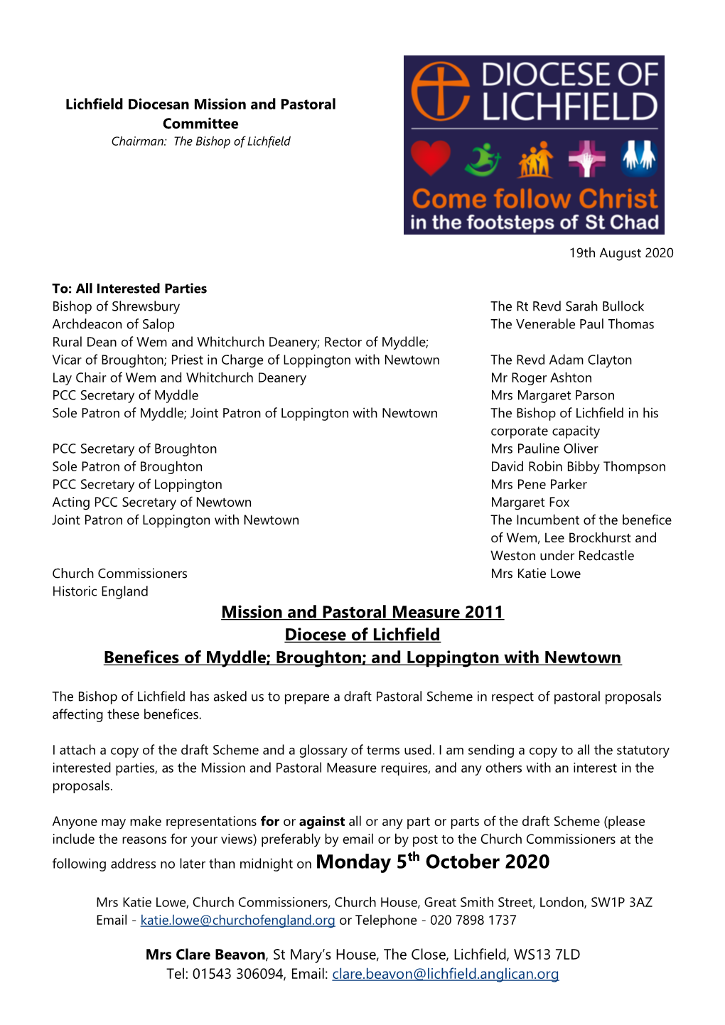 Mission and Pastoral Measure 2011 Diocese of Lichfield Benefices of Myddle; Broughton; and Loppington with Newtown