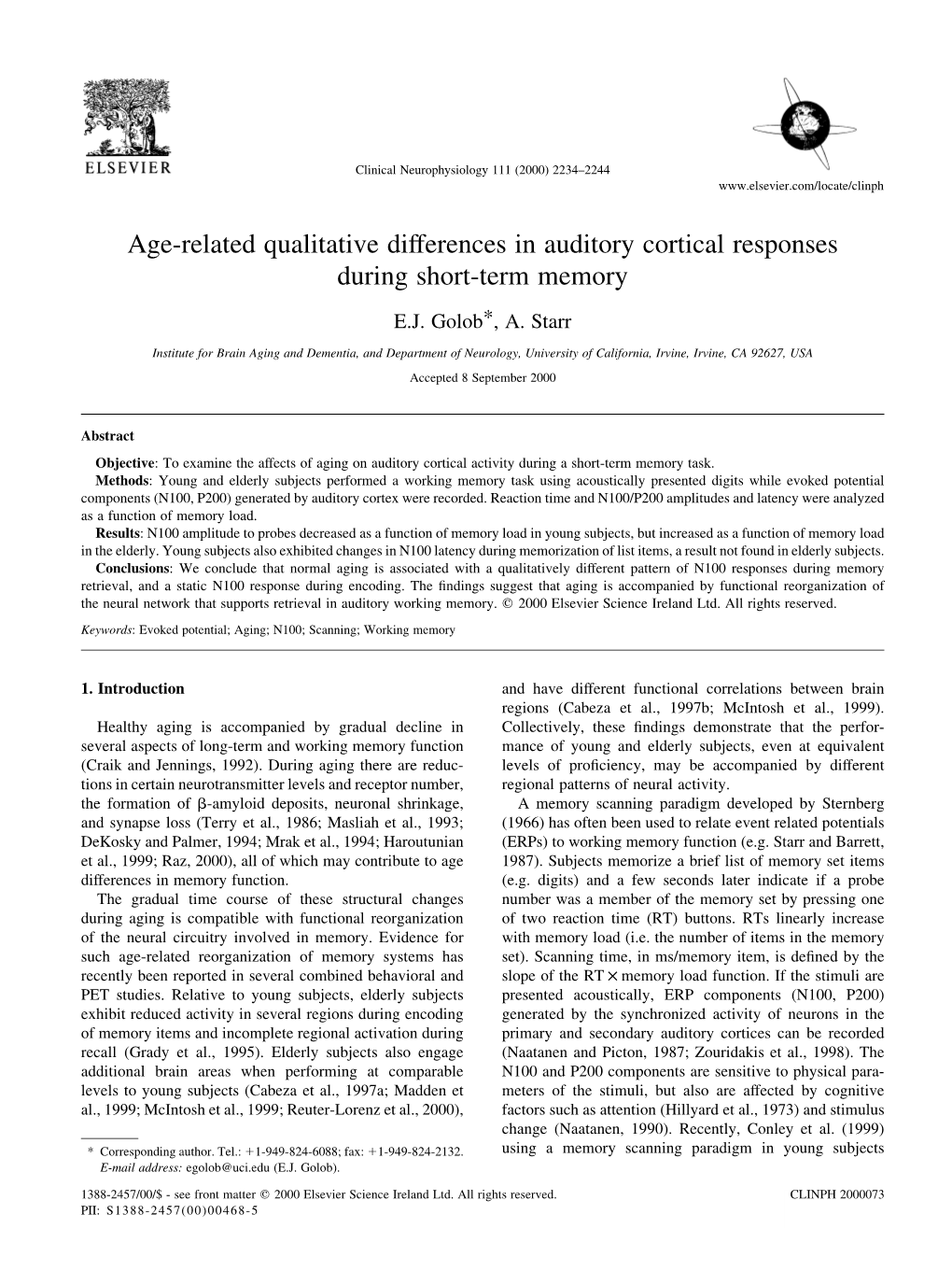 Age-Related Qualitative Differences in Auditory Cortical Responses During Short-Term Memory