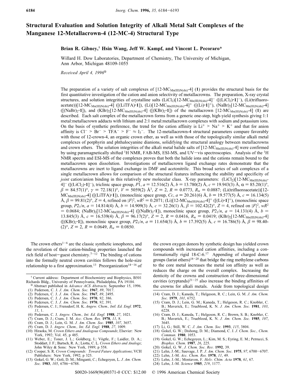 Structural Evaluation and Solution Integrity of Alkali Metal Salt Complexes of the Manganese 12-Metallacrown-4 (12-MC-4) Structural Type