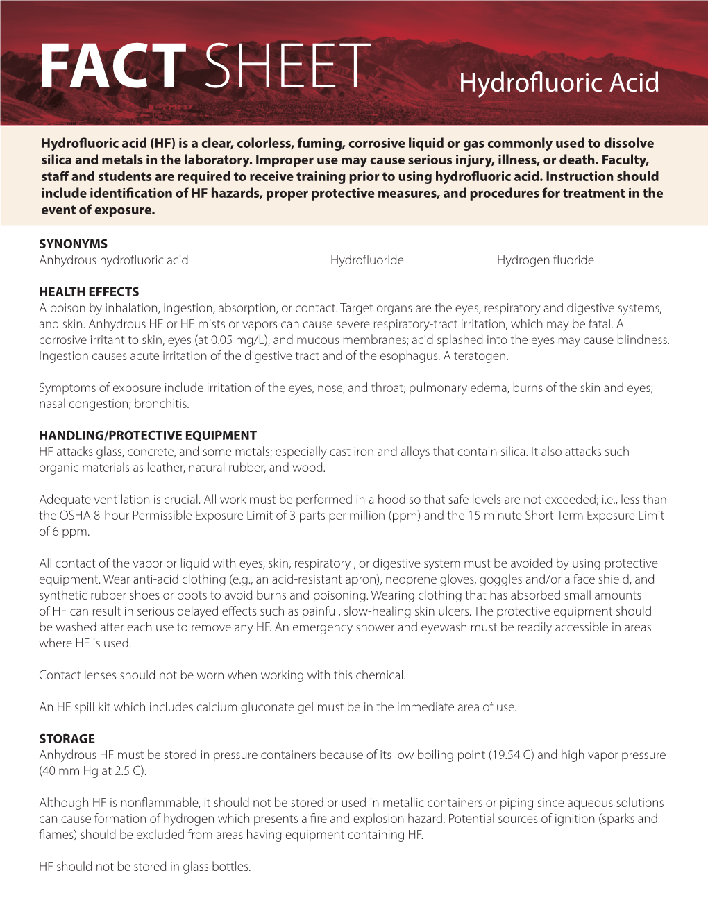 FACT SHEET Hydrofluoric Acid