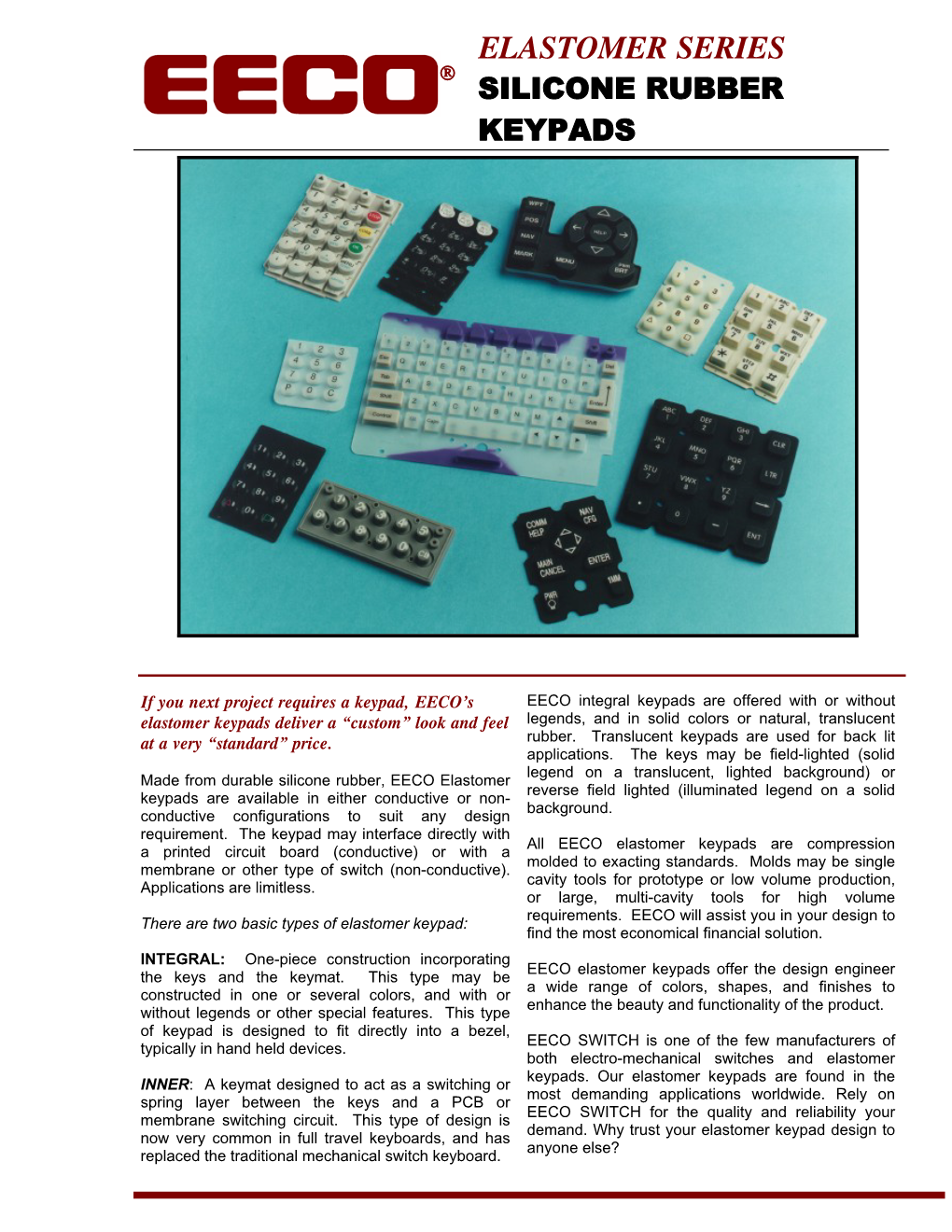 Elastomer Series ® Silicone Rubber Keypads