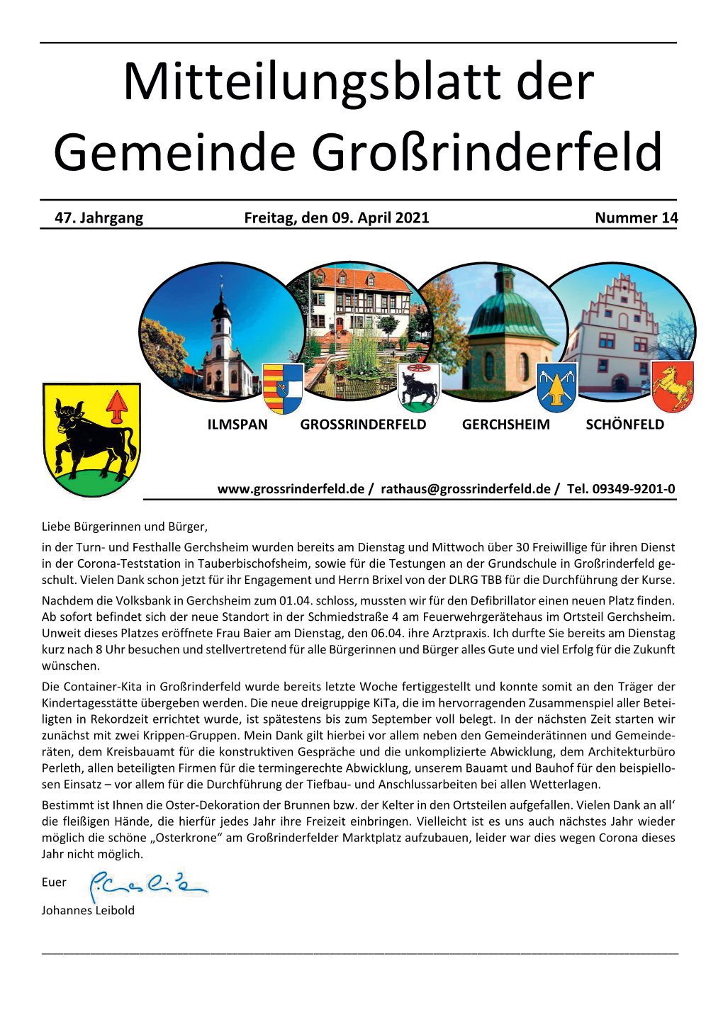 Mitteilungsblatt Der Gemeinde Großrinderfeld