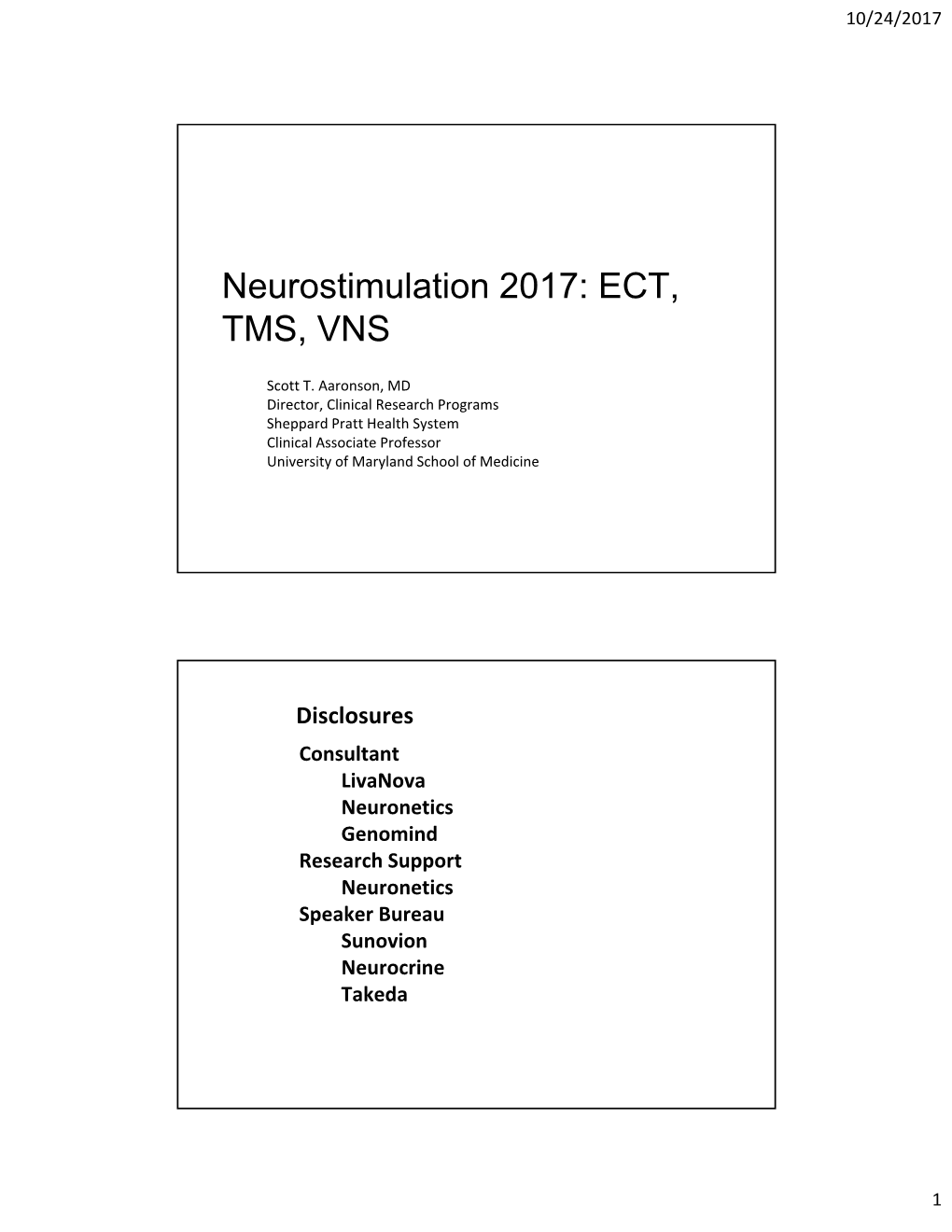 Neurostimulation 2017: ECT, TMS, VNS