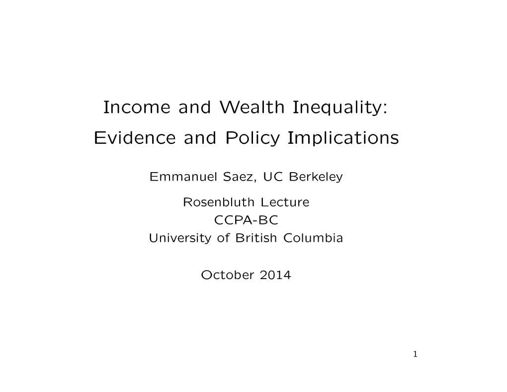 Income and Wealth Inequality: Evidence and Policy Implications