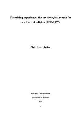 The Psychological Search for a Science of Religion (1896-1937)