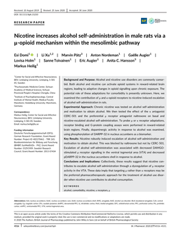 Nicotine Increases Alcohol Self‐Administration in Male Rats Via a Μ