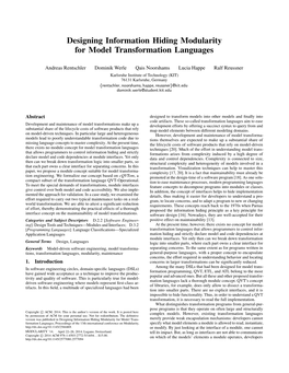 Designing Information Hiding Modularity for Model Transformation Languages