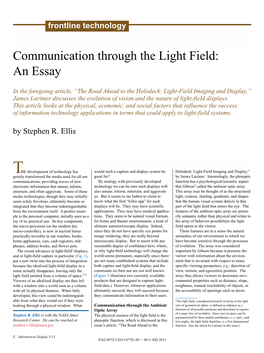 Communication Through the Light Field: an Essay