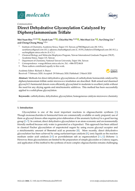 Direct Dehydrative Glycosylation Catalyzed by Diphenylammonium Triﬂate