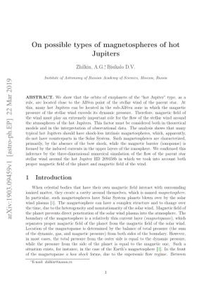 On Possible Types of Magnetospheres of Hot Jupiters