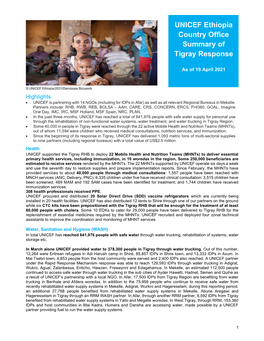 UNICEF Ethiopia Country Office Summary of Tigray Response